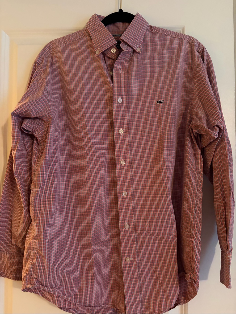 Vineyard Vines Men’s Check Button Down Shirt Red Blue Whale Logo Size Small